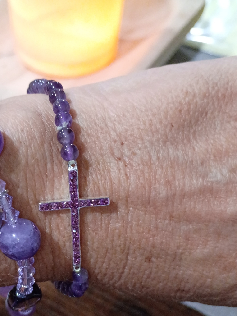 Purple Crystal Cross Beaded Bracelet - Women Jewelry